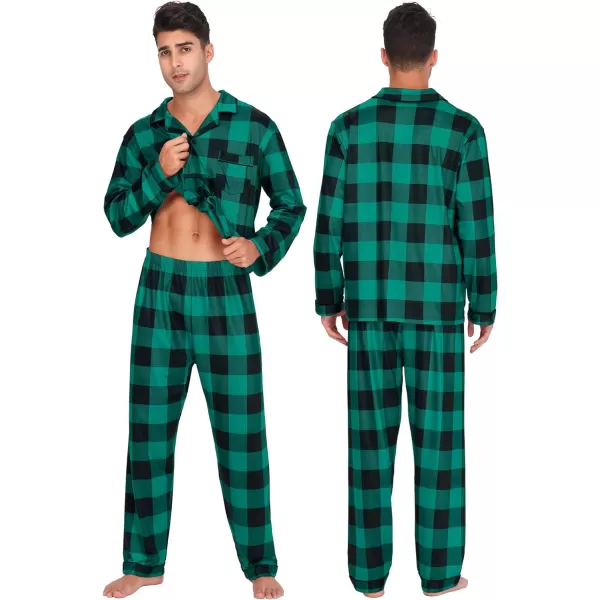 SWOMOG Matching Family Christmas Pajamas Set Long Sleeve Festival Party Pj Set ButtonDown SleepwearKids Big Green Plaid