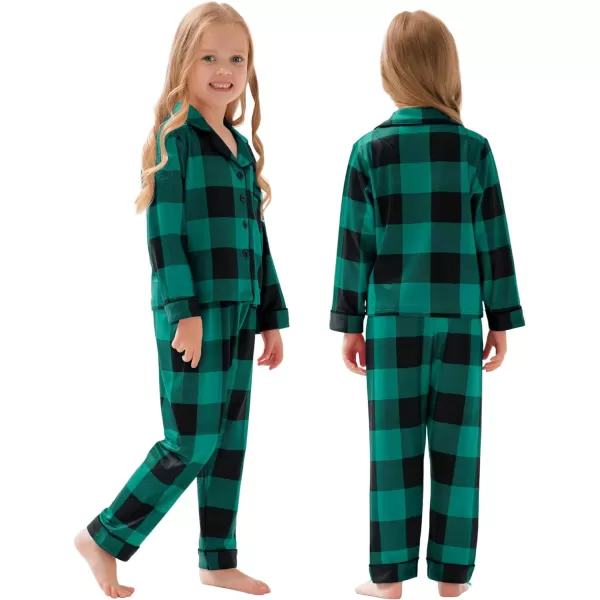 SWOMOG Matching Family Christmas Pajamas Set Long Sleeve Festival Party Pj Set ButtonDown SleepwearKids Big Green Plaid