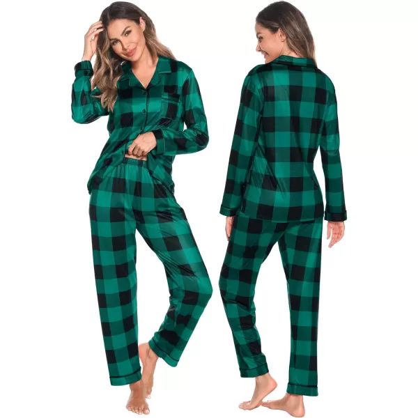 SWOMOG Matching Family Christmas Pajamas Set Long Sleeve Festival Party Pj Set ButtonDown SleepwearKids Big Green Plaid