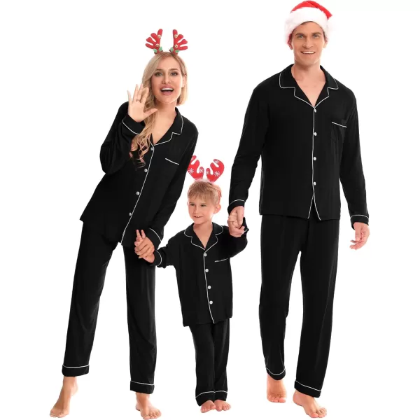 SWOMOG Matching Family Christmas Pajamas Set Long Sleeve Festival Party Pj Set ButtonDown SleepwearKids Black