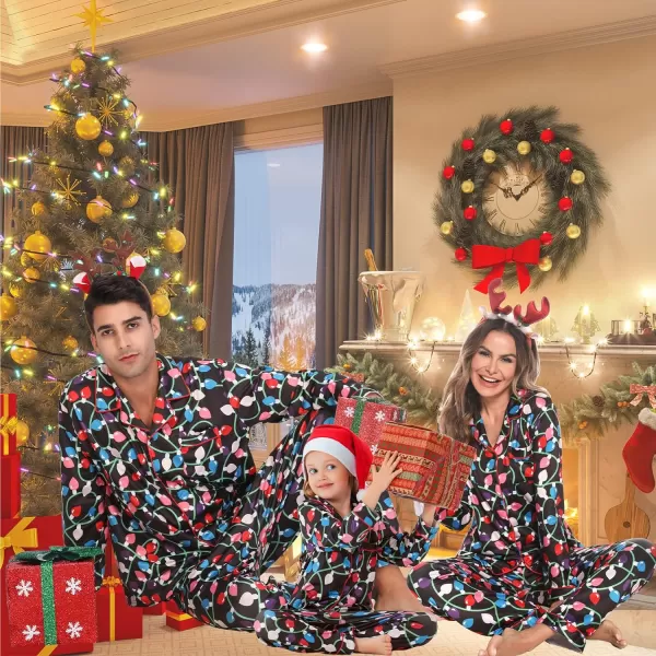 SWOMOG Matching Family Christmas Pajamas Set Long Sleeve Festival Party Pj Set ButtonDown SleepwearKids Christmas Light