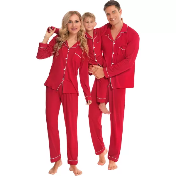 SWOMOG Matching Family Christmas Pajamas Set Long Sleeve Festival Party Pj Set ButtonDown SleepwearKids Red