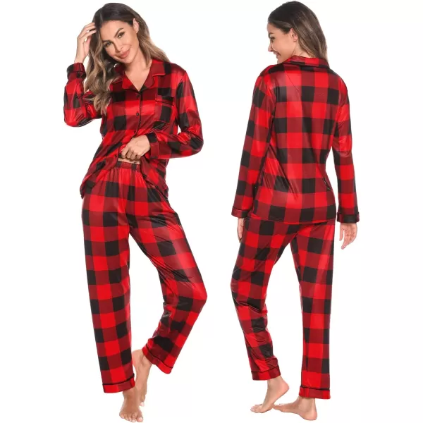 SWOMOG Matching Family Christmas Pajamas Set Long Sleeve Festival Party Pj Set ButtonDown SleepwearKids Red With Black Big Plaid