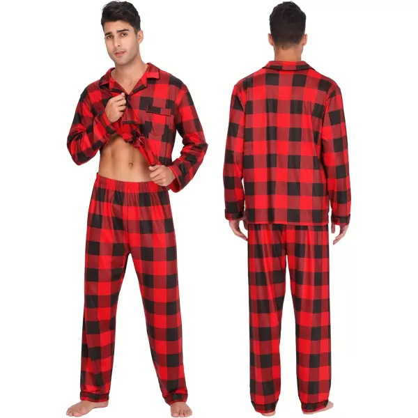 SWOMOG Matching Family Christmas Pajamas Set Long Sleeve Festival Party Pj Set ButtonDown SleepwearKids Red With Black Big Plaid