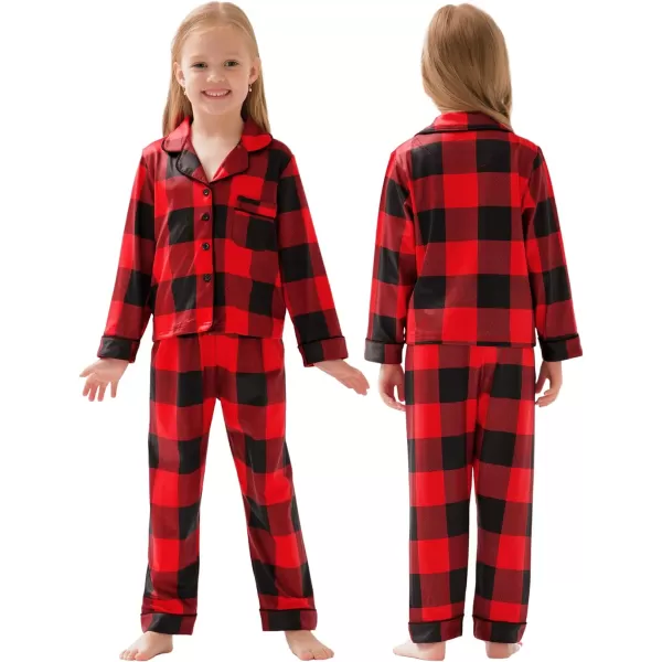 SWOMOG Matching Family Christmas Pajamas Set Long Sleeve Festival Party Pj Set ButtonDown SleepwearKids Red With Black Big Plaid