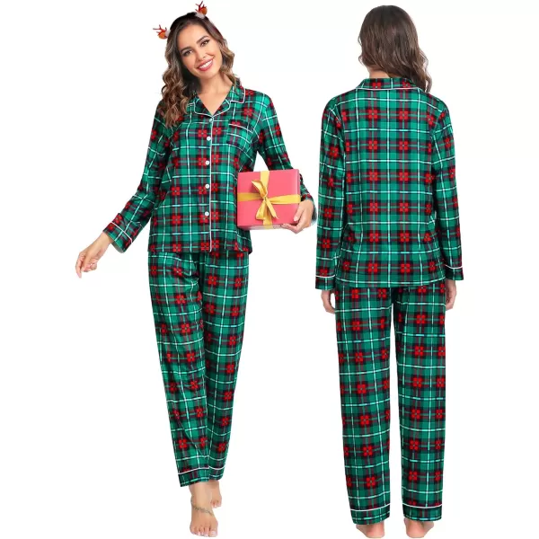 SWOMOG Matching Family Christmas Pajamas Set Long Sleeve Festival Party Pj Set ButtonDown SleepwearKids Red With Green Plaid