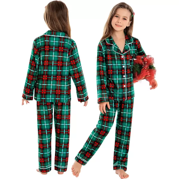 SWOMOG Matching Family Christmas Pajamas Set Long Sleeve Festival Party Pj Set ButtonDown SleepwearKids Red With Green Plaid