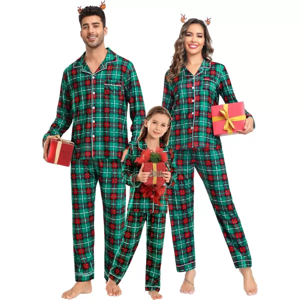 SWOMOG Matching Family Christmas Pajamas Set Long Sleeve Festival Party Pj Set ButtonDown SleepwearKids Red With Green Plaid