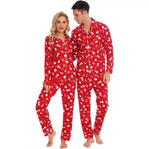 SWOMOG Matching Family Christmas Pajamas Set Long Sleeve Festival Party Pj Set ButtonDown SleepwearKids Red With Santa Deer