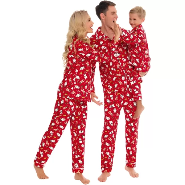 SWOMOG Matching Family Christmas Pajamas Set Long Sleeve Festival Party Pj Set ButtonDown SleepwearKids Red With Santa Deer