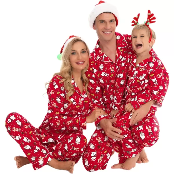 SWOMOG Matching Family Christmas Pajamas Set Long Sleeve Festival Party Pj Set ButtonDown SleepwearKids Red With Santa Deer