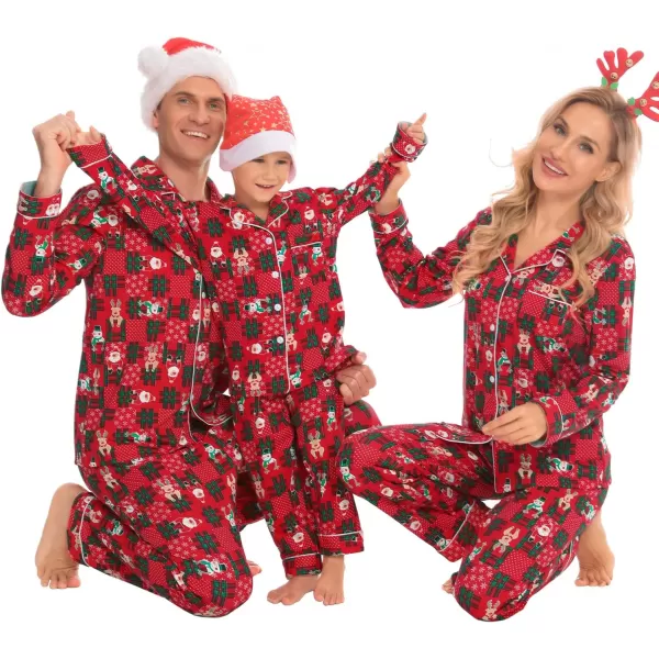 SWOMOG Matching Family Christmas Pajamas Set Long Sleeve Festival Party Pj Set ButtonDown SleepwearKids Red With Snowman Deer