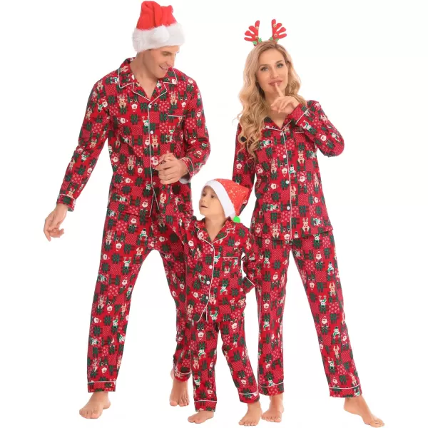 SWOMOG Matching Family Christmas Pajamas Set Long Sleeve Festival Party Pj Set ButtonDown SleepwearKids Red With Snowman Deer