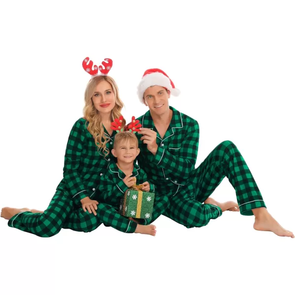 SWOMOG Matching Family Christmas Pajamas Set Long Sleeve Festival Party Pj Set ButtonDown SleepwearKids Small Green Plaid