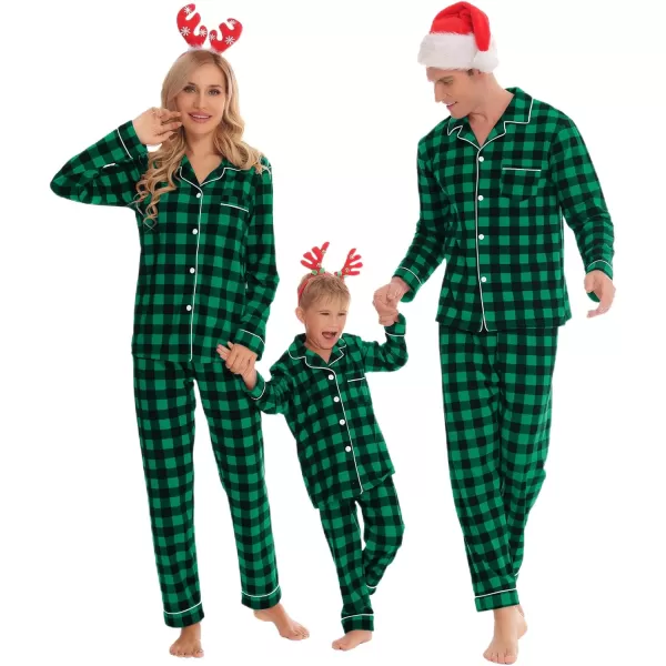 SWOMOG Matching Family Christmas Pajamas Set Long Sleeve Festival Party Pj Set ButtonDown SleepwearKids Small Green Plaid