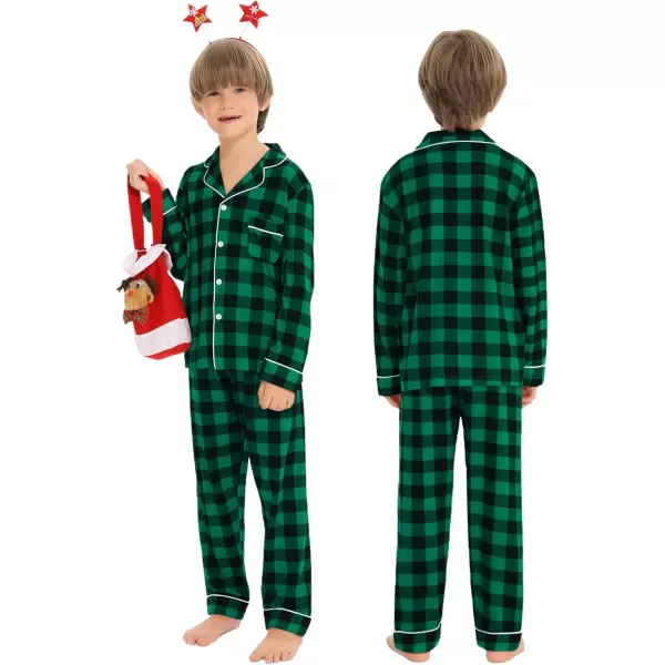 SWOMOG Matching Family Christmas Pajamas Set Long Sleeve Festival Party Pj Set ButtonDown SleepwearKids Small Green Plaid