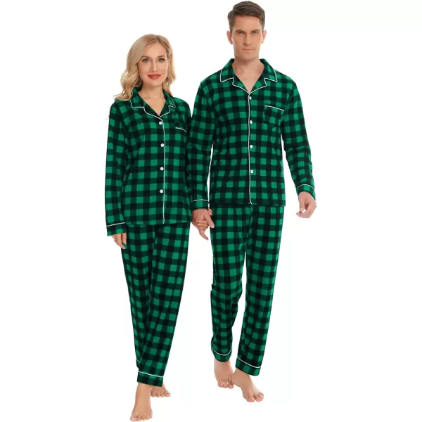 SWOMOG Matching Family Christmas Pajamas Set Long Sleeve Festival Party Pj Set ButtonDown SleepwearKids Small Green Plaid