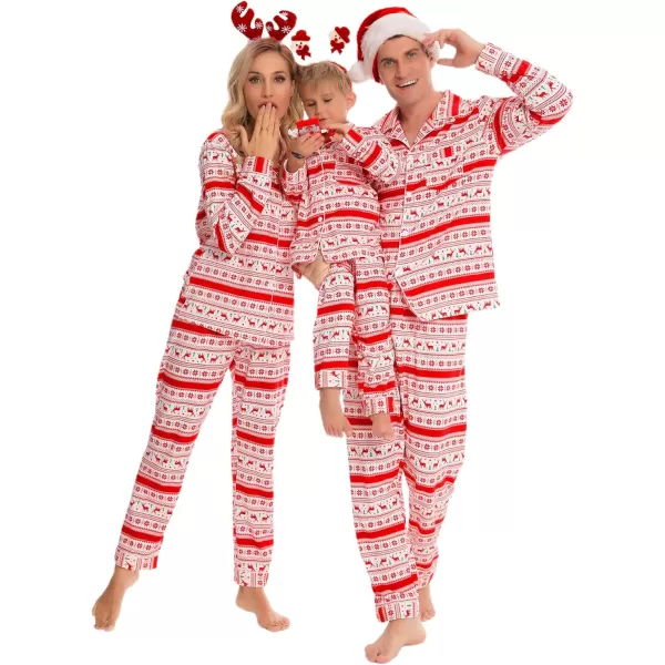 SWOMOG Matching Family Christmas Pajamas Set Long Sleeve Festival Party Pj Set ButtonDown SleepwearKids White With Flower Deer