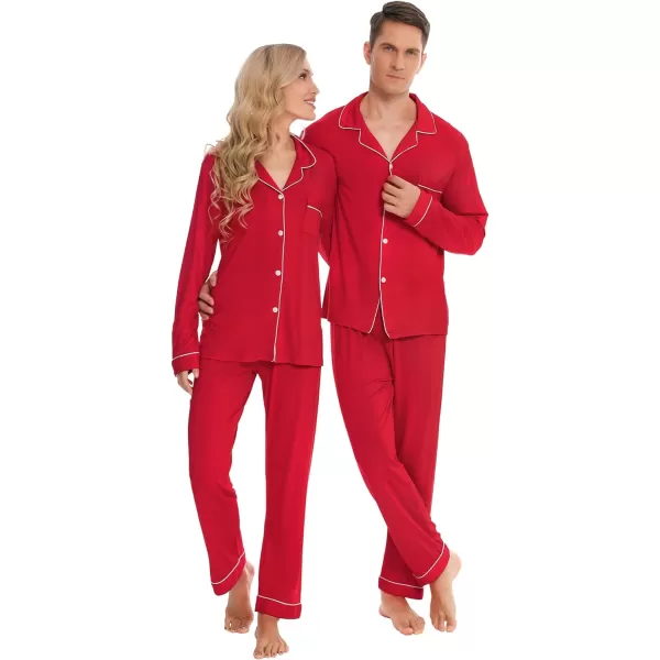 SWOMOG Matching Family Christmas Pajamas Set Long Sleeve Festival Party Pj Set ButtonDown SleepwearMen Red