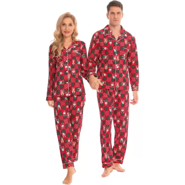 SWOMOG Matching Family Christmas Pajamas Set Long Sleeve Festival Party Pj Set ButtonDown SleepwearMen Red With Snowman Deer