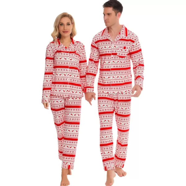 SWOMOG Matching Family Christmas Pajamas Set Long Sleeve Festival Party Pj Set ButtonDown SleepwearMen White With Flower Deer