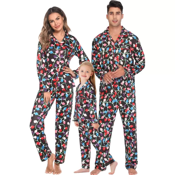 SWOMOG Matching Family Christmas Pajamas Set Long Sleeve Festival Party Pj Set ButtonDown SleepwearWomen Christmas Light