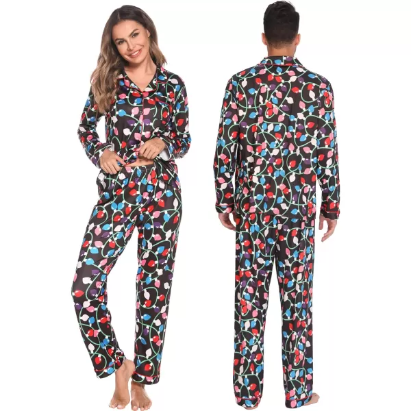 SWOMOG Matching Family Christmas Pajamas Set Long Sleeve Festival Party Pj Set ButtonDown SleepwearWomen Christmas Light