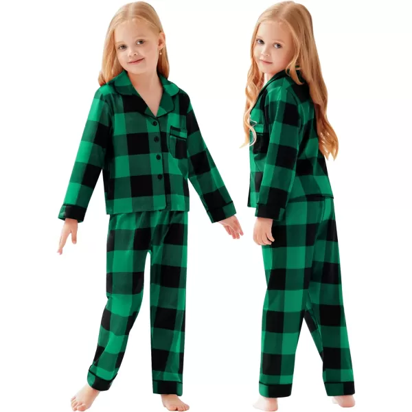 SWOMOG Matching Family Christmas Pajamas Set Long Sleeve Festival Party Pj Sets Holiday Warm Sleepwear ButtonDown LoungewearKids Big Green With Black Grid