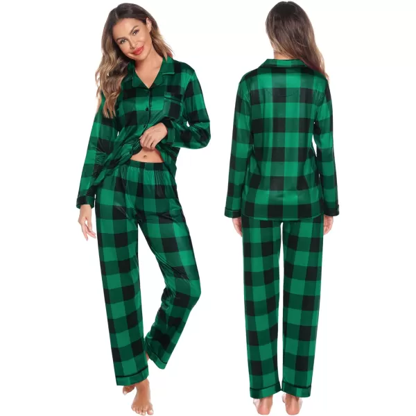 SWOMOG Matching Family Christmas Pajamas Set Long Sleeve Festival Party Pj Sets Holiday Warm Sleepwear ButtonDown LoungewearKids Big Green With Black Grid