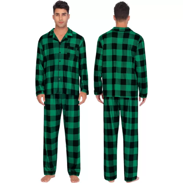 SWOMOG Matching Family Christmas Pajamas Set Long Sleeve Festival Party Pj Sets Holiday Warm Sleepwear ButtonDown LoungewearKids Big Green With Black Grid