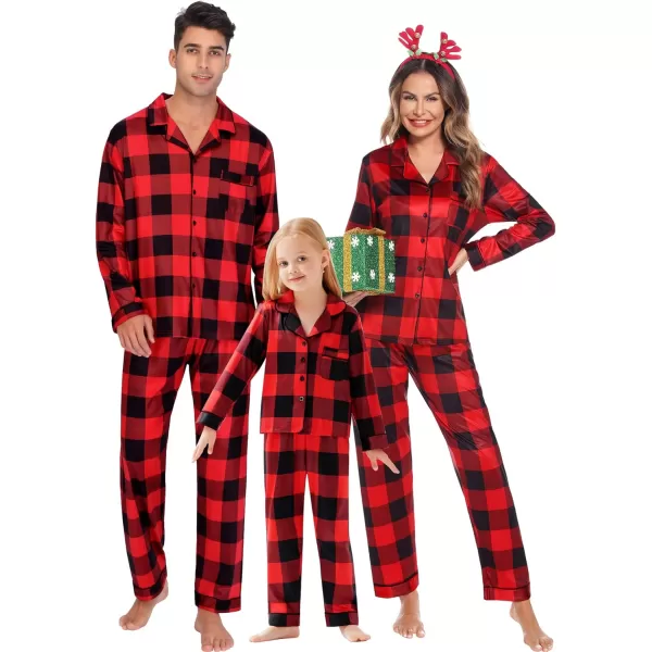 SWOMOG Matching Family Christmas Pajamas Set Long Sleeve Festival Party Pj Sets Holiday Warm Sleepwear ButtonDown LoungewearKids Big Red With Black Grid