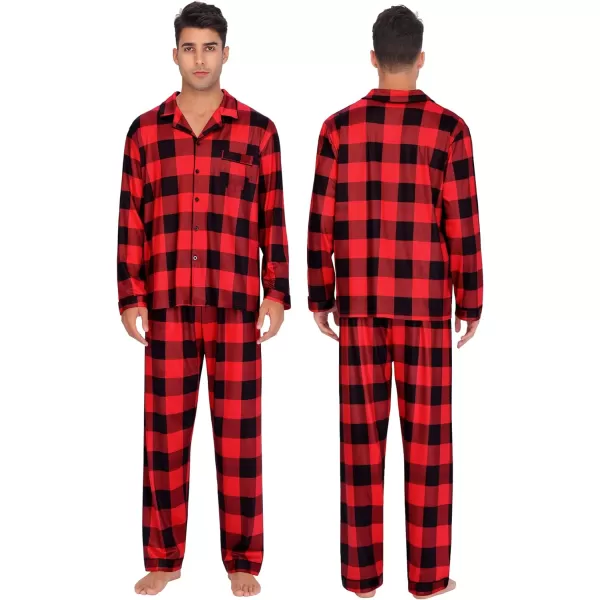 SWOMOG Matching Family Christmas Pajamas Set Long Sleeve Festival Party Pj Sets Holiday Warm Sleepwear ButtonDown LoungewearKids Big Red With Black Grid