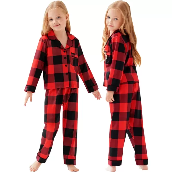 SWOMOG Matching Family Christmas Pajamas Set Long Sleeve Festival Party Pj Sets Holiday Warm Sleepwear ButtonDown LoungewearKids Big Red With Black Grid