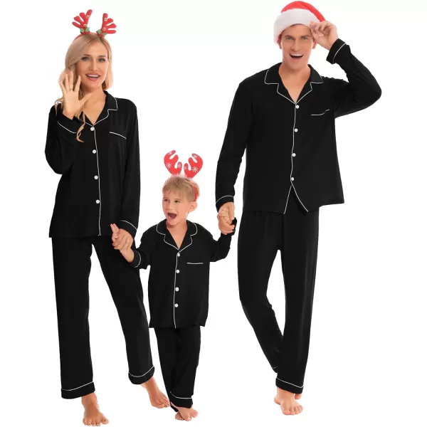 SWOMOG Matching Family Christmas Pajamas Set Long Sleeve Festival Party Pj Sets Holiday Warm Sleepwear ButtonDown LoungewearKids Black