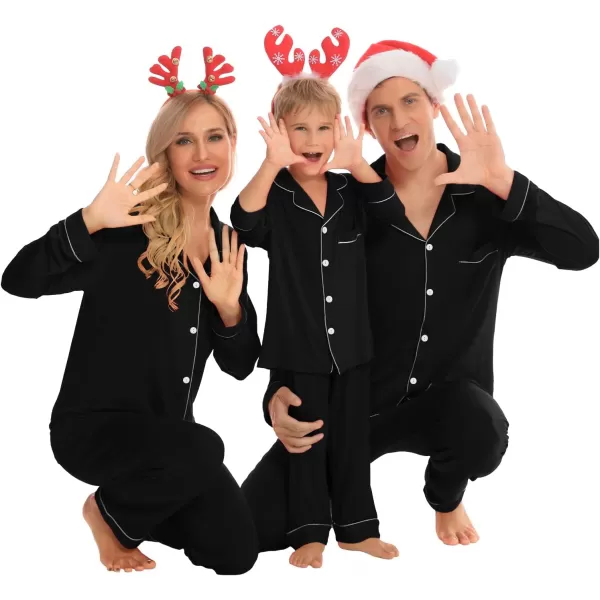 SWOMOG Matching Family Christmas Pajamas Set Long Sleeve Festival Party Pj Sets Holiday Warm Sleepwear ButtonDown LoungewearKids Black