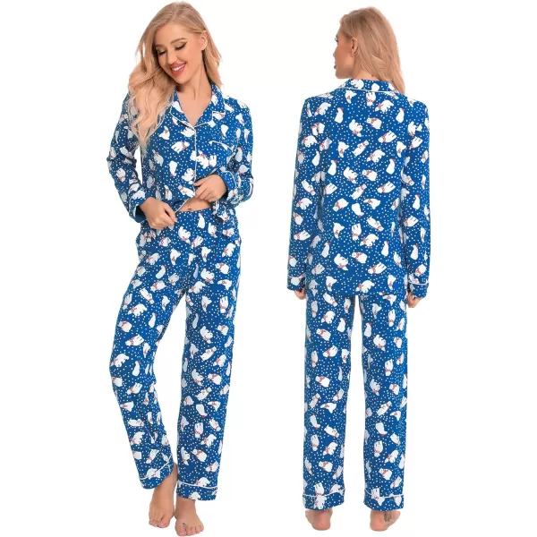 SWOMOG Matching Family Christmas Pajamas Set Long Sleeve Festival Party Pj Sets Holiday Warm Sleepwear ButtonDown LoungewearKids Blue With Polar Bear