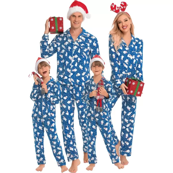 SWOMOG Matching Family Christmas Pajamas Set Long Sleeve Festival Party Pj Sets Holiday Warm Sleepwear ButtonDown LoungewearKids Blue With Polar Bear