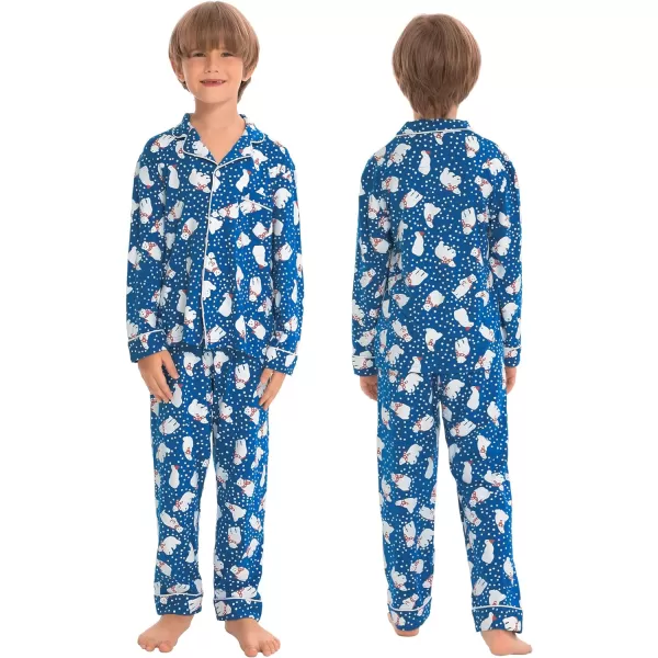 SWOMOG Matching Family Christmas Pajamas Set Long Sleeve Festival Party Pj Sets Holiday Warm Sleepwear ButtonDown LoungewearKids Blue With Polar Bear