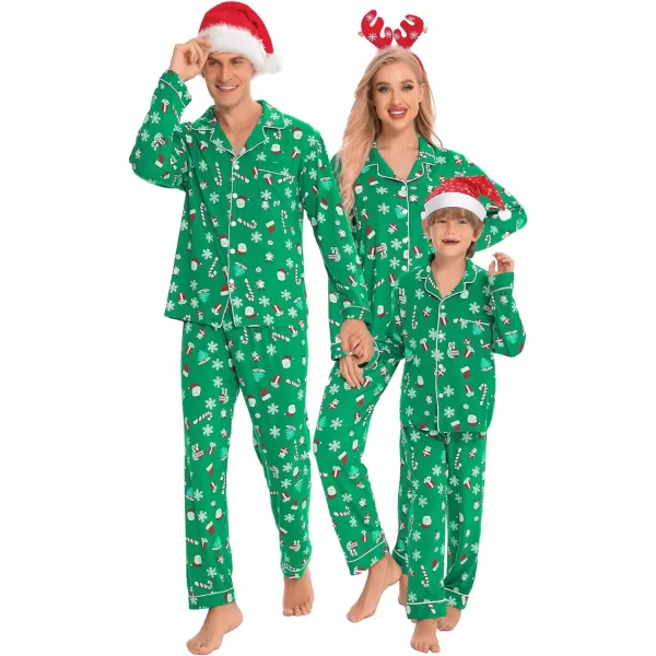 SWOMOG Matching Family Christmas Pajamas Set Long Sleeve Festival Party Pj Sets Holiday Warm Sleepwear ButtonDown LoungewearKids Green With Santa Claus