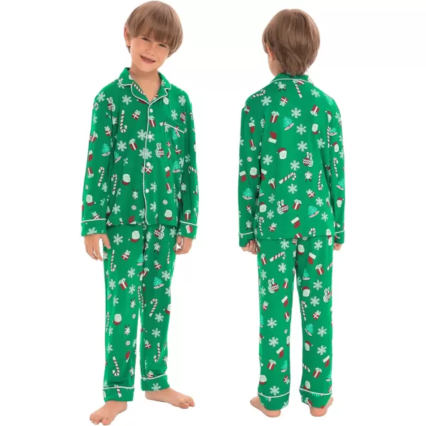 SWOMOG Matching Family Christmas Pajamas Set Long Sleeve Festival Party Pj Sets Holiday Warm Sleepwear ButtonDown LoungewearKids Green With Santa Claus