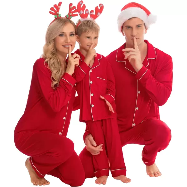 SWOMOG Matching Family Christmas Pajamas Set Long Sleeve Festival Party Pj Sets Holiday Warm Sleepwear ButtonDown LoungewearKids Red