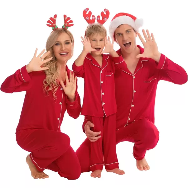 SWOMOG Matching Family Christmas Pajamas Set Long Sleeve Festival Party Pj Sets Holiday Warm Sleepwear ButtonDown LoungewearKids Red