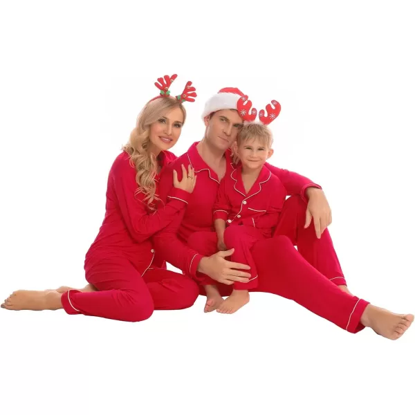 SWOMOG Matching Family Christmas Pajamas Set Long Sleeve Festival Party Pj Sets Holiday Warm Sleepwear ButtonDown LoungewearKids Red