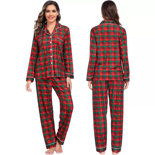 SWOMOG Matching Family Christmas Pajamas Set Long Sleeve Festival Party Pj Sets Holiday Warm Sleepwear ButtonDown LoungewearKids Red Green Grid