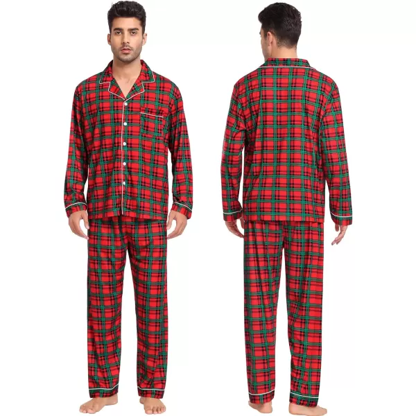 SWOMOG Matching Family Christmas Pajamas Set Long Sleeve Festival Party Pj Sets Holiday Warm Sleepwear ButtonDown LoungewearKids Red Green Grid