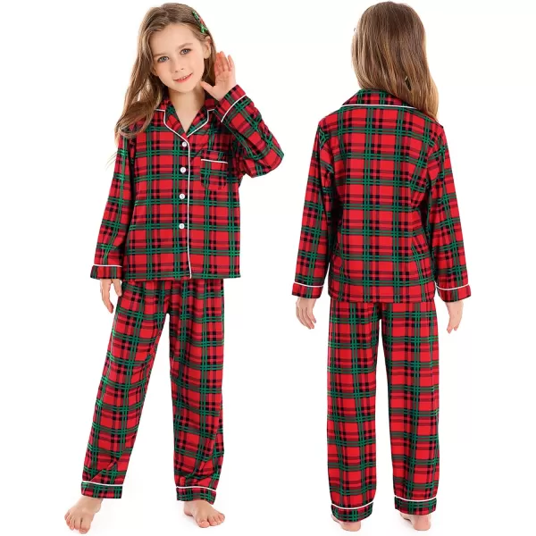 SWOMOG Matching Family Christmas Pajamas Set Long Sleeve Festival Party Pj Sets Holiday Warm Sleepwear ButtonDown LoungewearKids Red Green Grid