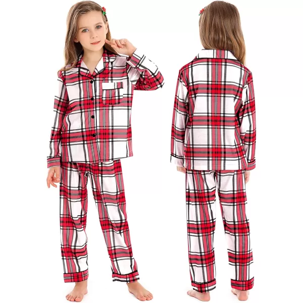 SWOMOG Matching Family Christmas Pajamas Set Long Sleeve Festival Party Pj Sets Holiday Warm Sleepwear ButtonDown LoungewearKids Red White Grid