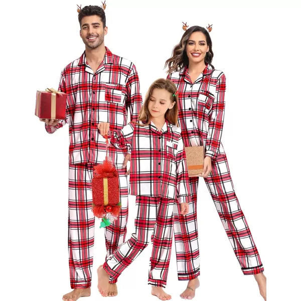 SWOMOG Matching Family Christmas Pajamas Set Long Sleeve Festival Party Pj Sets Holiday Warm Sleepwear ButtonDown LoungewearKids Red White Grid