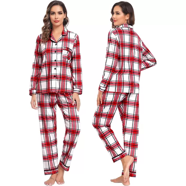 SWOMOG Matching Family Christmas Pajamas Set Long Sleeve Festival Party Pj Sets Holiday Warm Sleepwear ButtonDown LoungewearKids Red White Grid