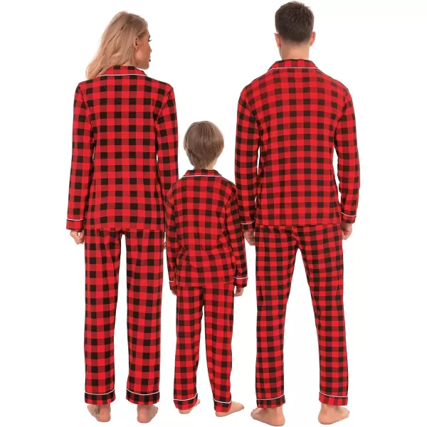 SWOMOG Matching Family Christmas Pajamas Set Long Sleeve Festival Party Pj Sets Holiday Warm Sleepwear ButtonDown LoungewearKids Red With Black Grid